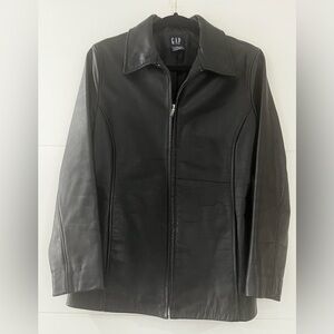 GAP Leather Jacket, Women’s S Black Zip Up Collared Jacket, Front Pockets, Soft